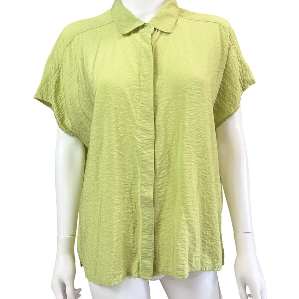 YFB Collared Button-Down Top Womens Size M Green Lightweight Relaxed Fit Blouse